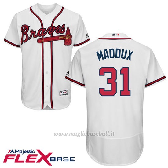 Maglia Baseball Uomo Atlanta Braves 31 Greg Maddux Autentico Collezione Flex Base Bianco